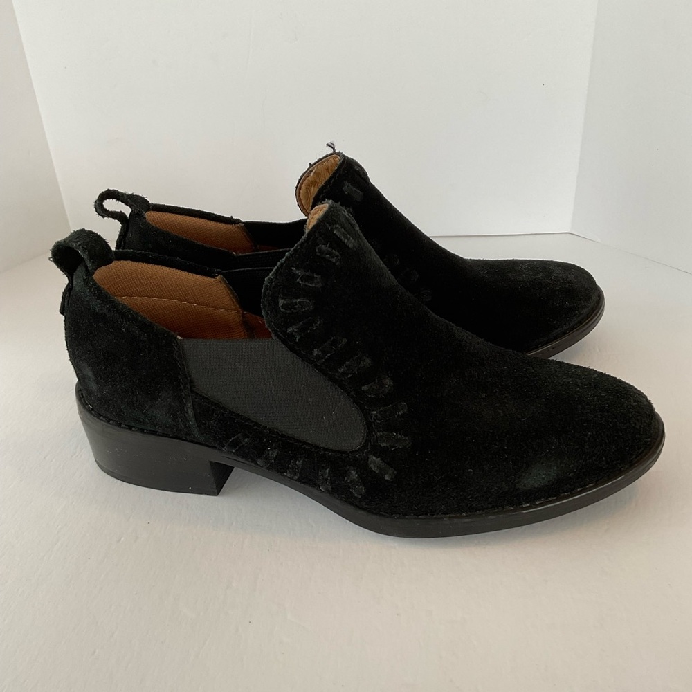 Montana Black Suede Leather Booties‎ Slip On Western Shoes Size 6M 6